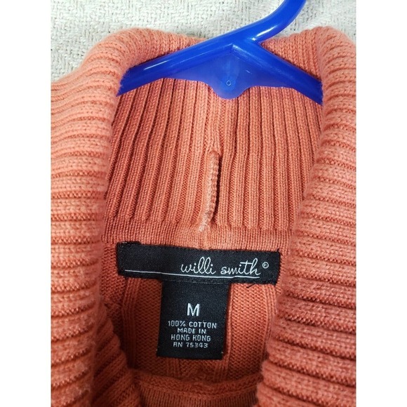Willi Smith Sweater Medium Orange Mock Neck Long Sleeve Cable Knit Pullover - Picture 6 of 9